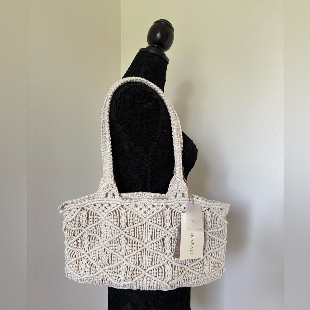 Cream Geometric Pattern Tote Bag